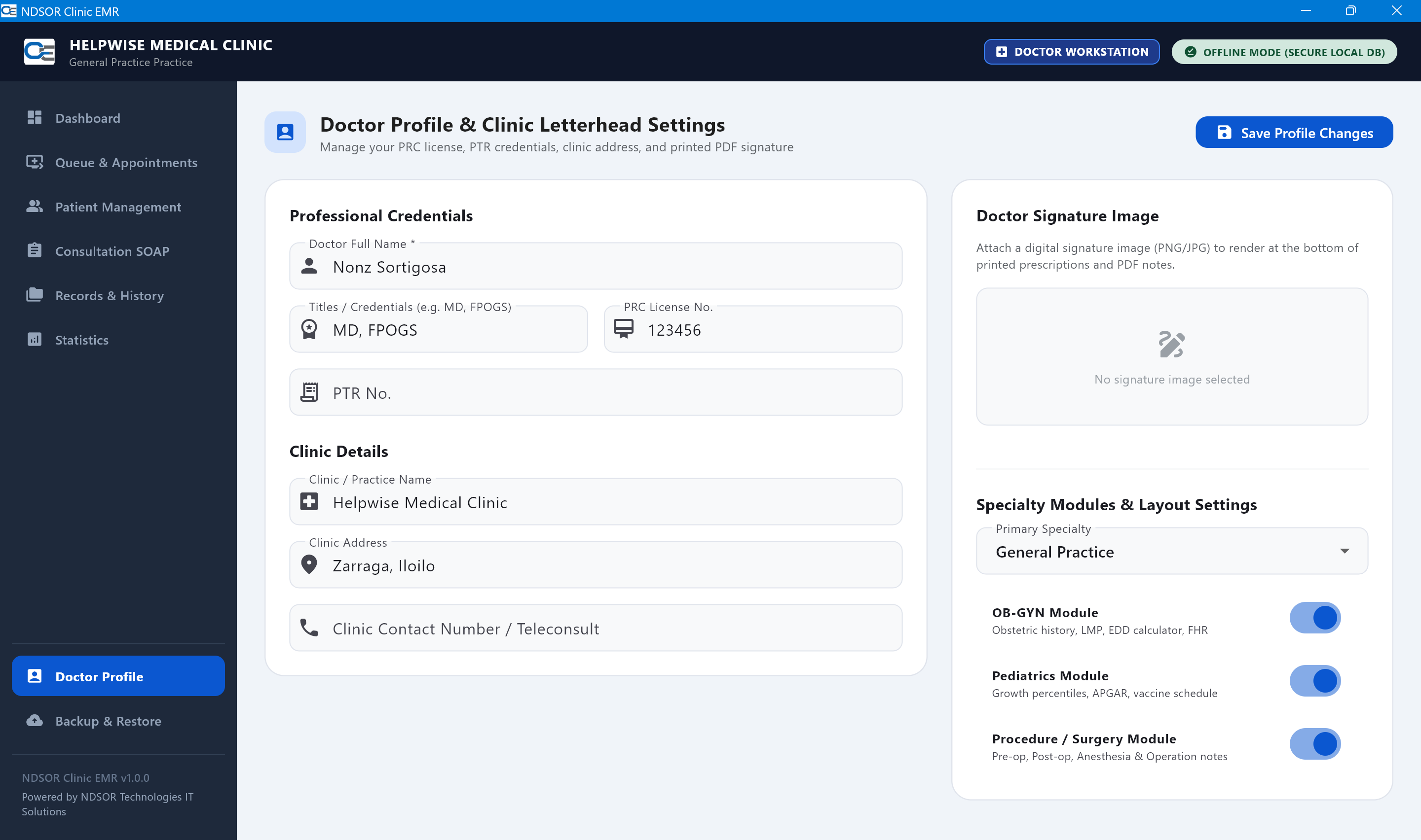 Doctor Profile and Clinic Letterhead Settings